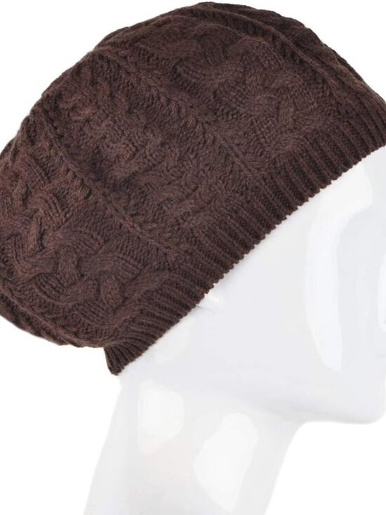 Women\'s Crochet Knitted Style Beanie Slouchy Hat Brown main image 4